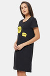 Soie Cotton Modal Knee Length Nightdress - Black — thumbnail 3