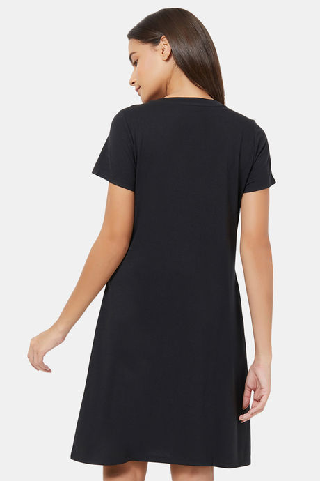 Soie Cotton Modal Knee Length Nightdress - Black — image 4