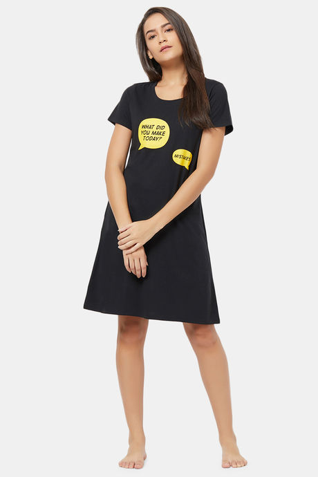 Soie Cotton Modal Knee Length Nightdress - Black — image 5