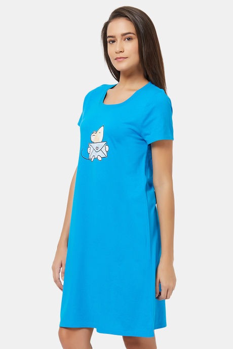 Soie Cotton Modal Knee Length Nightdress - Blue — image 3