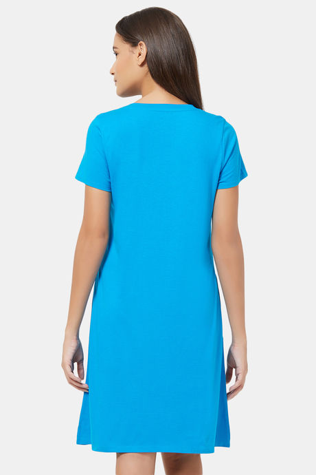 Soie Cotton Modal Knee Length Nightdress - Blue — image 4
