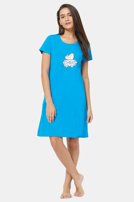 Soie Cotton Modal Knee Length Nightdress - Blue — image 5