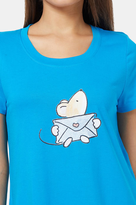Soie Cotton Modal Knee Length Nightdress - Blue — image 6