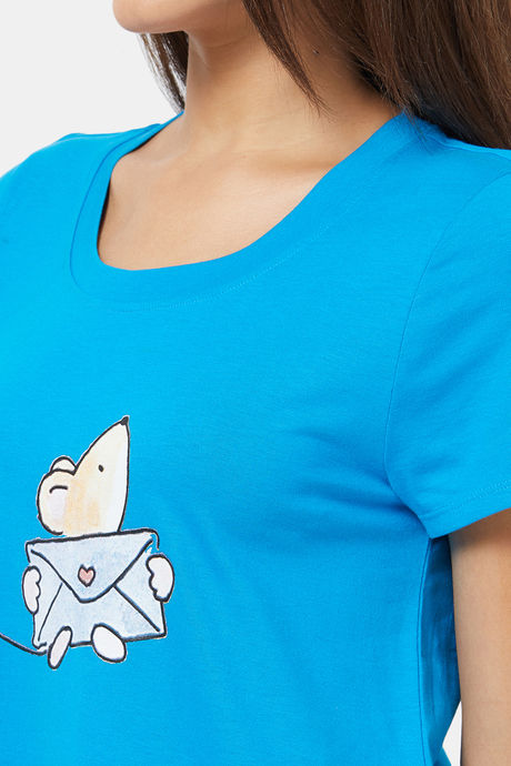 Soie Cotton Modal Knee Length Nightdress - Blue — image 7