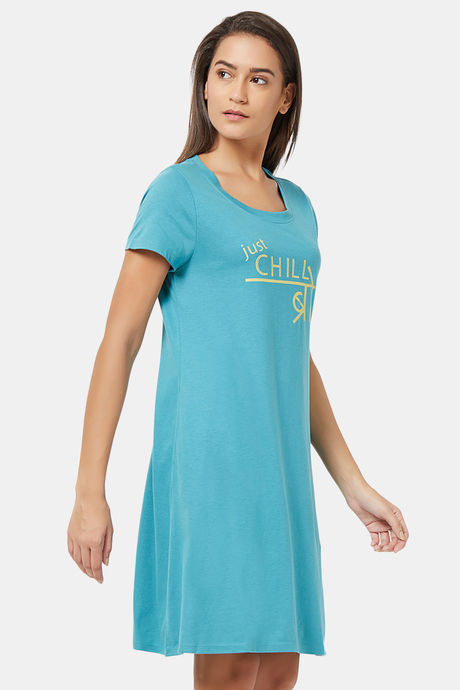 Soie Cotton Modal Knee Length Nightdress - Blue — image 2