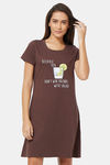 Soie Cotton Modal Knee Length Nightdress - Brown — thumbnail 1