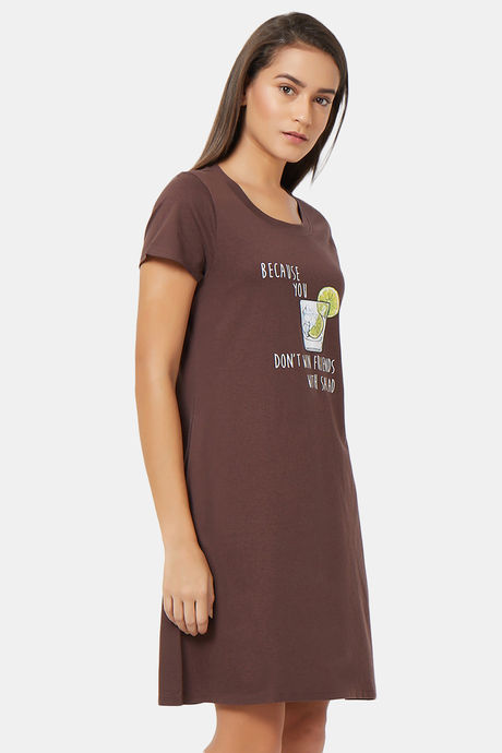Soie Cotton Modal Knee Length Nightdress - Brown — image 2