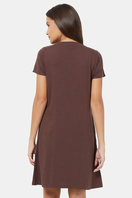 Soie Cotton Modal Knee Length Nightdress - Brown — image 4