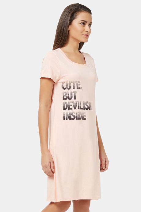 Soie Cotton Modal Knee Length Nightdress - Pink — image 2