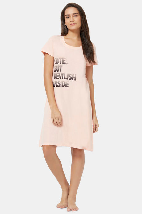 Soie Cotton Modal Knee Length Nightdress - Pink — image 5
