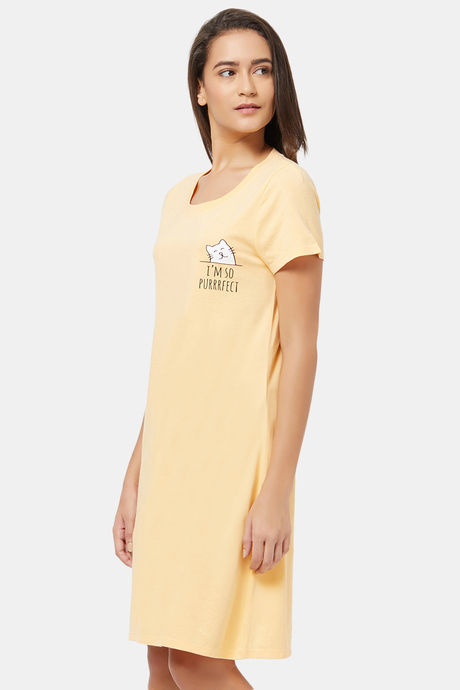 Soie Cotton Modal Knee Length Nightdress - Yellow — image 3