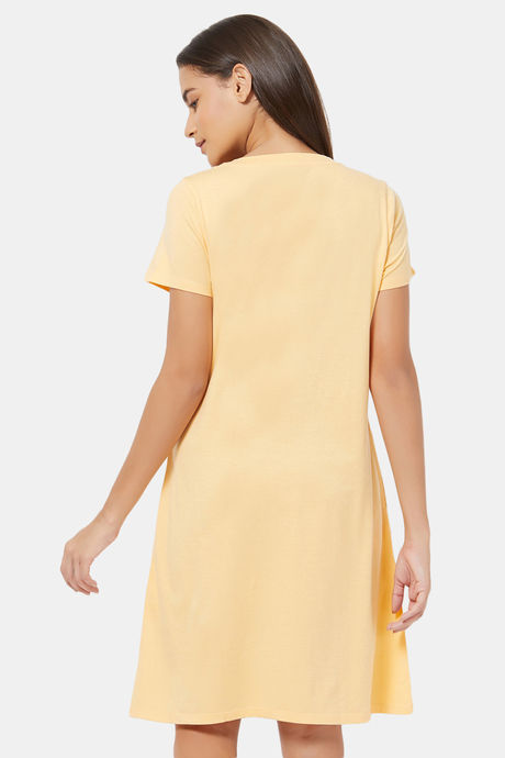 Soie Cotton Modal Knee Length Nightdress - Yellow — image 4
