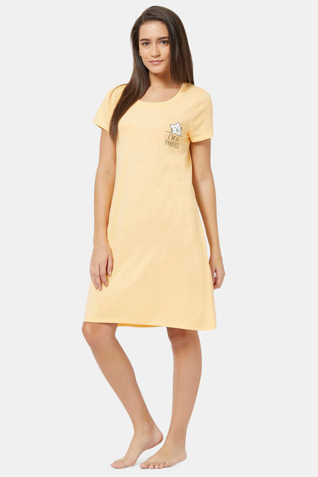 Soie Cotton Modal Knee Length Nightdress - Yellow — image 5