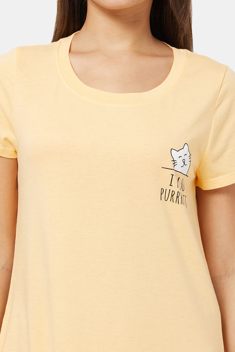 Soie Cotton Modal Knee Length Nightdress - Yellow — image 6