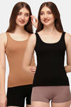Soie Cotton Elastane Camisole (Pack of 2) - Black Tan — thumbnail 1
