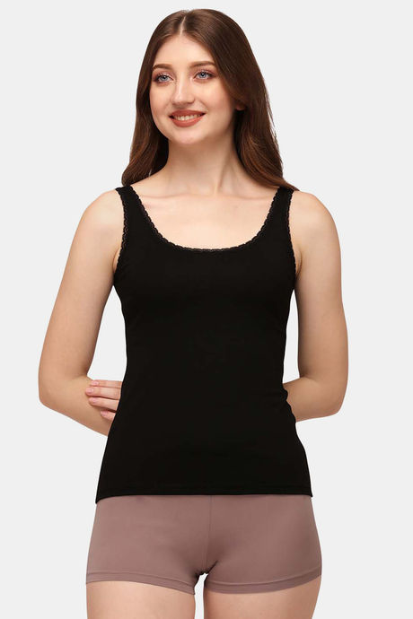 Soie Cotton Elastane Camisole (Pack of 2) - White Black — image 2
