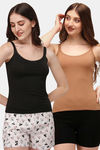 Soie Cotton Elastane Camisole (Pack of 2) - Black Tan — thumbnail 1