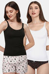 Soie Cotton Elastane Camisole (Pack of 2) - White Black — thumbnail 1