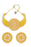 Sukkhi Dazzling Gold Plated Yellow & White Pearl Choker Necklace Set for Women — thumbnail 3
