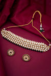 Sukkhi Elegant Kundan Gold Plated Black & White Pearl Choker Necklace Set for Women — thumbnail 2