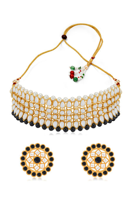 Sukkhi Elegant Kundan Gold Plated Black & White Pearl Choker Necklace Set for Women — image 3