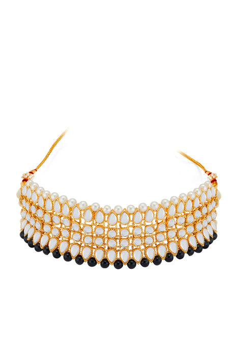 Sukkhi Elegant Kundan Gold Plated Black & White Pearl Choker Necklace Set for Women — image 4