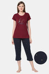 Senora Essentials Cotton Capri Set - Maroon Navy Blue — thumbnail 1