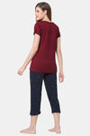 Senora Essentials Cotton Capri Set - Maroon Navy Blue — thumbnail 2
