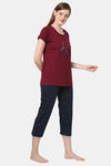 Senora Essentials Cotton Capri Set - Maroon Navy Blue — thumbnail 3