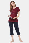 Senora Essentials Cotton Capri Set - Maroon Navy Blue — thumbnail 4