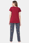 Senora Essentials Cotton Pyjama Set - Maroon Grey — thumbnail 2