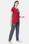 Senora Essentials Cotton Pyjama Set - Maroon Grey — thumbnail 3