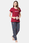 Senora Essentials Cotton Pyjama Set - Maroon Grey — thumbnail 4