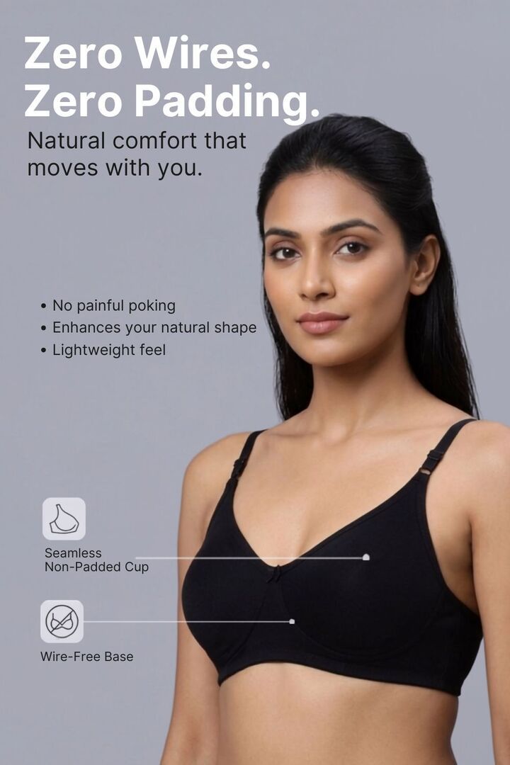 Incare Non Padded Non Wired Full Coverage T-Shirt Bra - Black — image 4