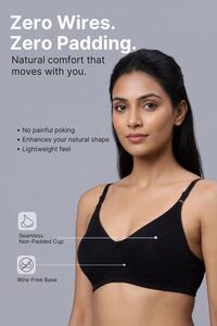 Incare Non Padded Non Wired Full Coverage T-Shirt Bra - Black — thumbnail 4
