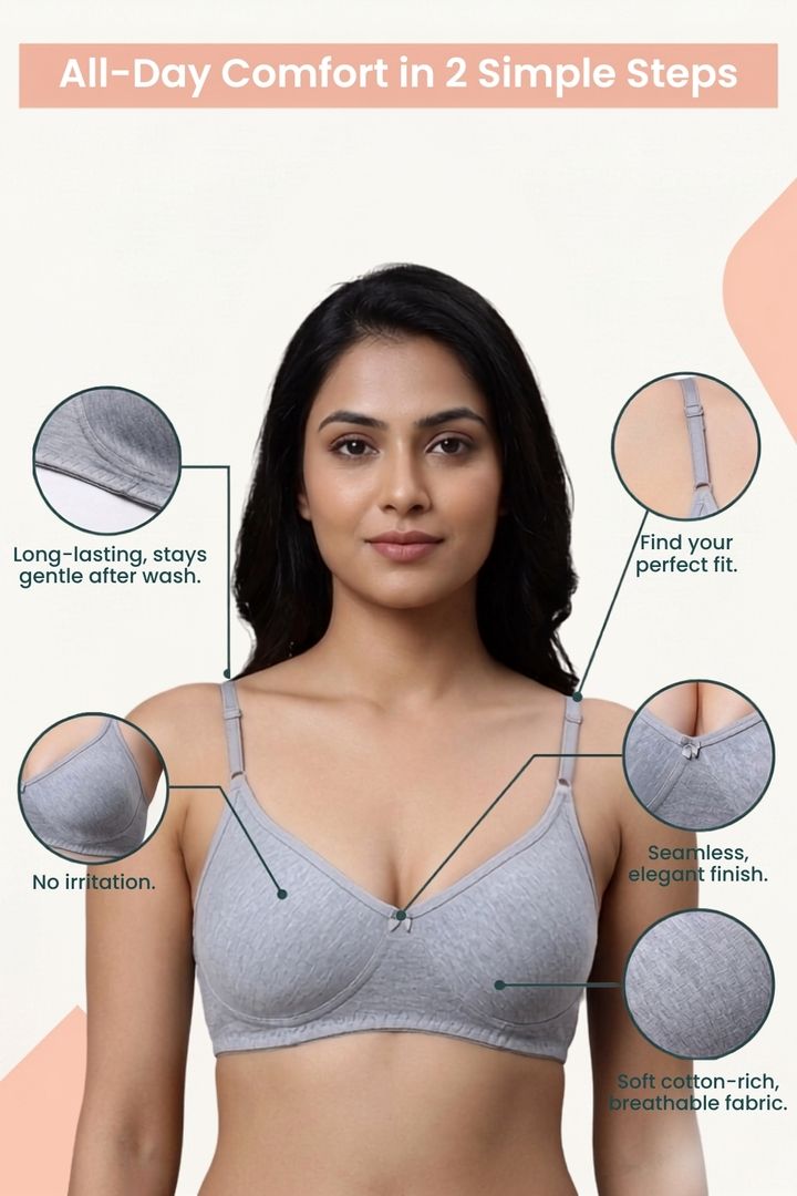 Incare Non Padded Non Wired Full Coverage T-Shirt Bra - Grey — image 5