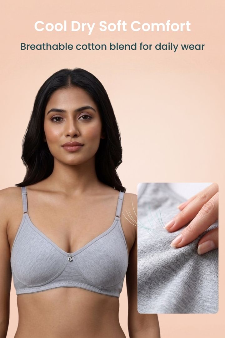Incare Non Padded Non Wired Full Coverage T-Shirt Bra - Grey — image 6