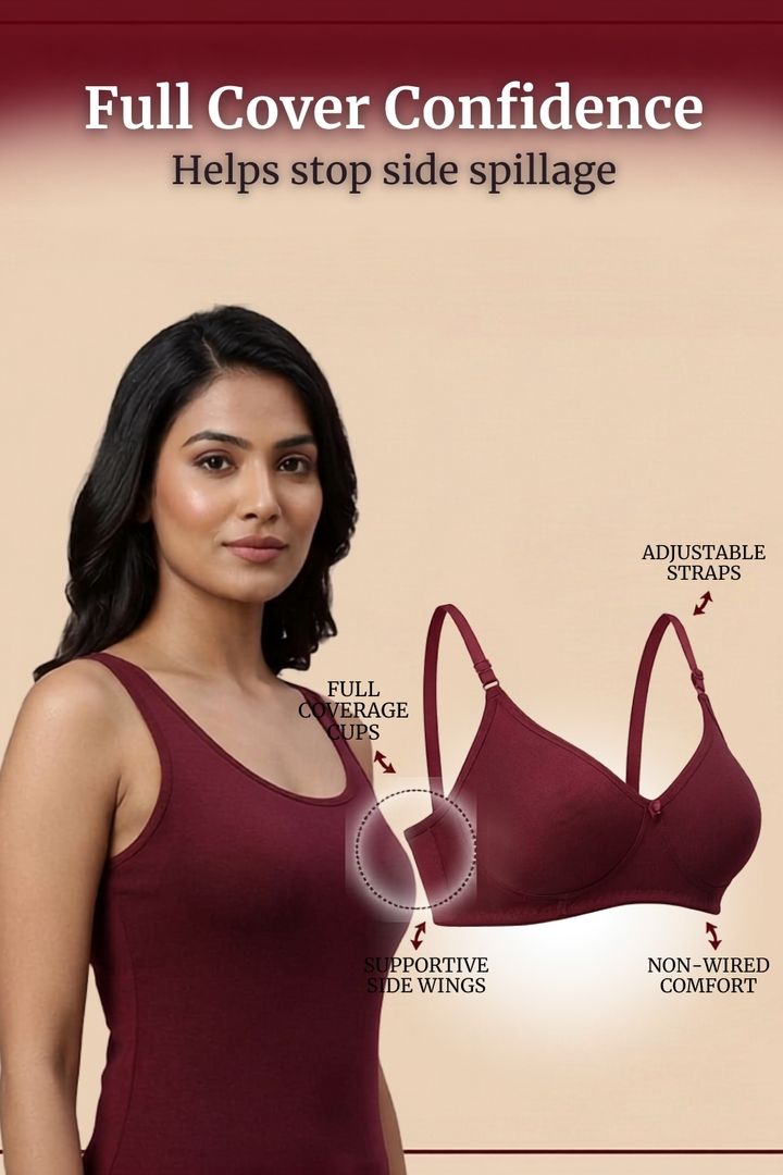 Incare Non Padded Non Wired Full Coverage T-Shirt Bra - Maroon — image 4