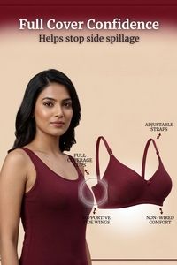 Incare Non Padded Non Wired Full Coverage T-Shirt Bra - Maroon — thumbnail 4