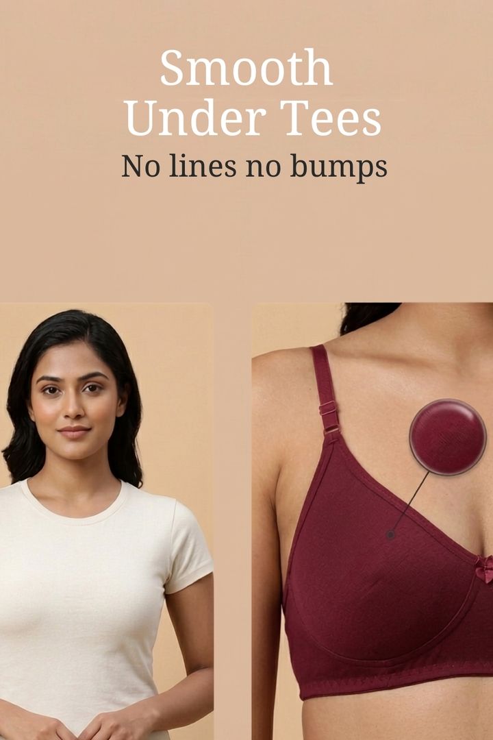 Incare Non Padded Non Wired Full Coverage T-Shirt Bra - Maroon — image 5