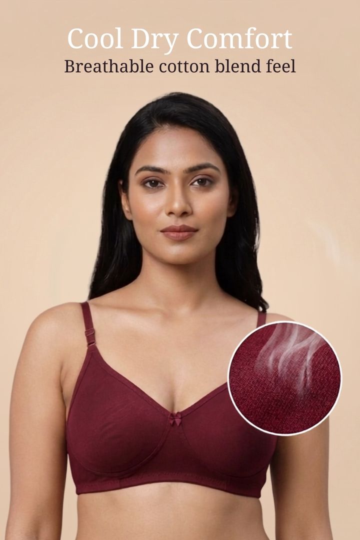 Incare Non Padded Non Wired Full Coverage T-Shirt Bra - Maroon — image 6
