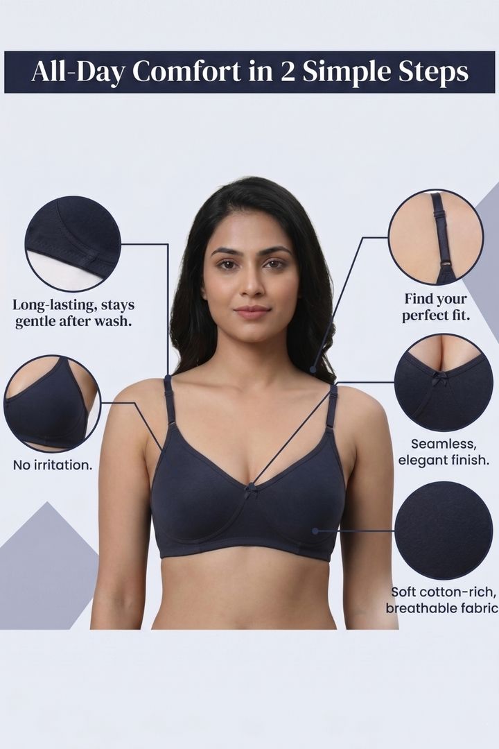 Incare Non Padded Non Wired Full Coverage T-Shirt Bra - Navyblue — image 6