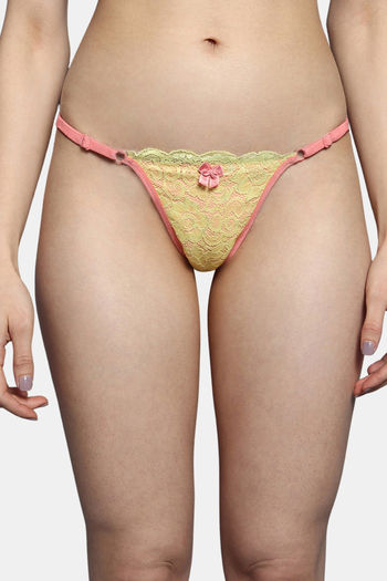 model image of Bleeding Heart Low Rise Zero Coverage Thong - Pink Yellow