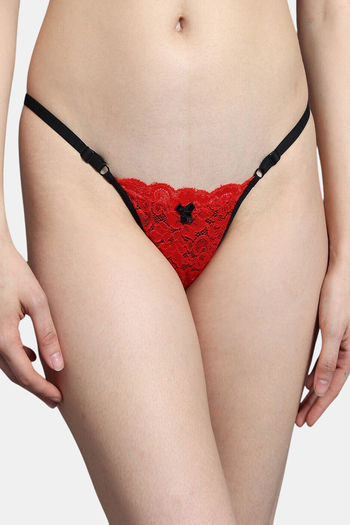 model image of Bleeding Heart Low Rise Zero Coverage Thong - Black Red