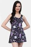 CUKOO Padded Geometric Printed Swimdress - Purple — thumbnail 1
