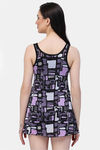 CUKOO Padded Geometric Printed Swimdress - Purple — thumbnail 2