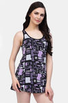 CUKOO Padded Geometric Printed Swimdress - Purple — thumbnail 3
