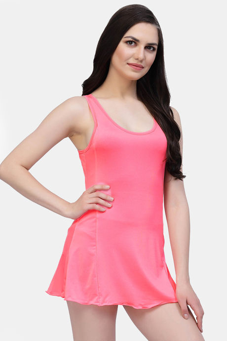 CUKOO Padded Solid Swimdress - Pink — image 3