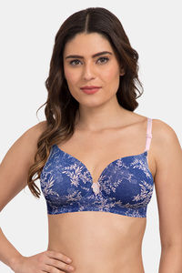 Navy Blue Leaf Print