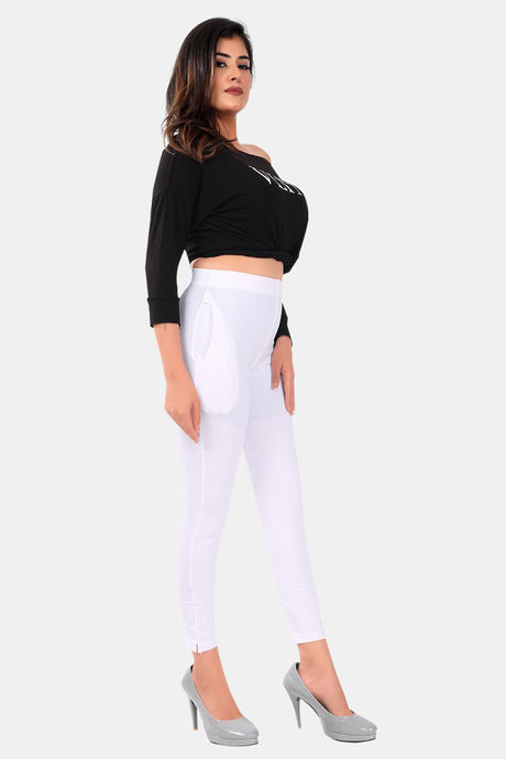 Sweet Moon Knit Cotton Yoga Leggings-White — image 4